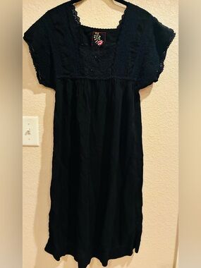 Johnny Was Black Crochet Yoke Dress